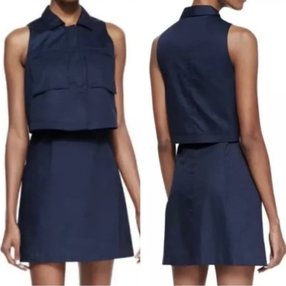 THEORY • Navy Blue Gemine Sleeveless Tiered A-Line Mini Dress, 4 - Picture 16 of 16